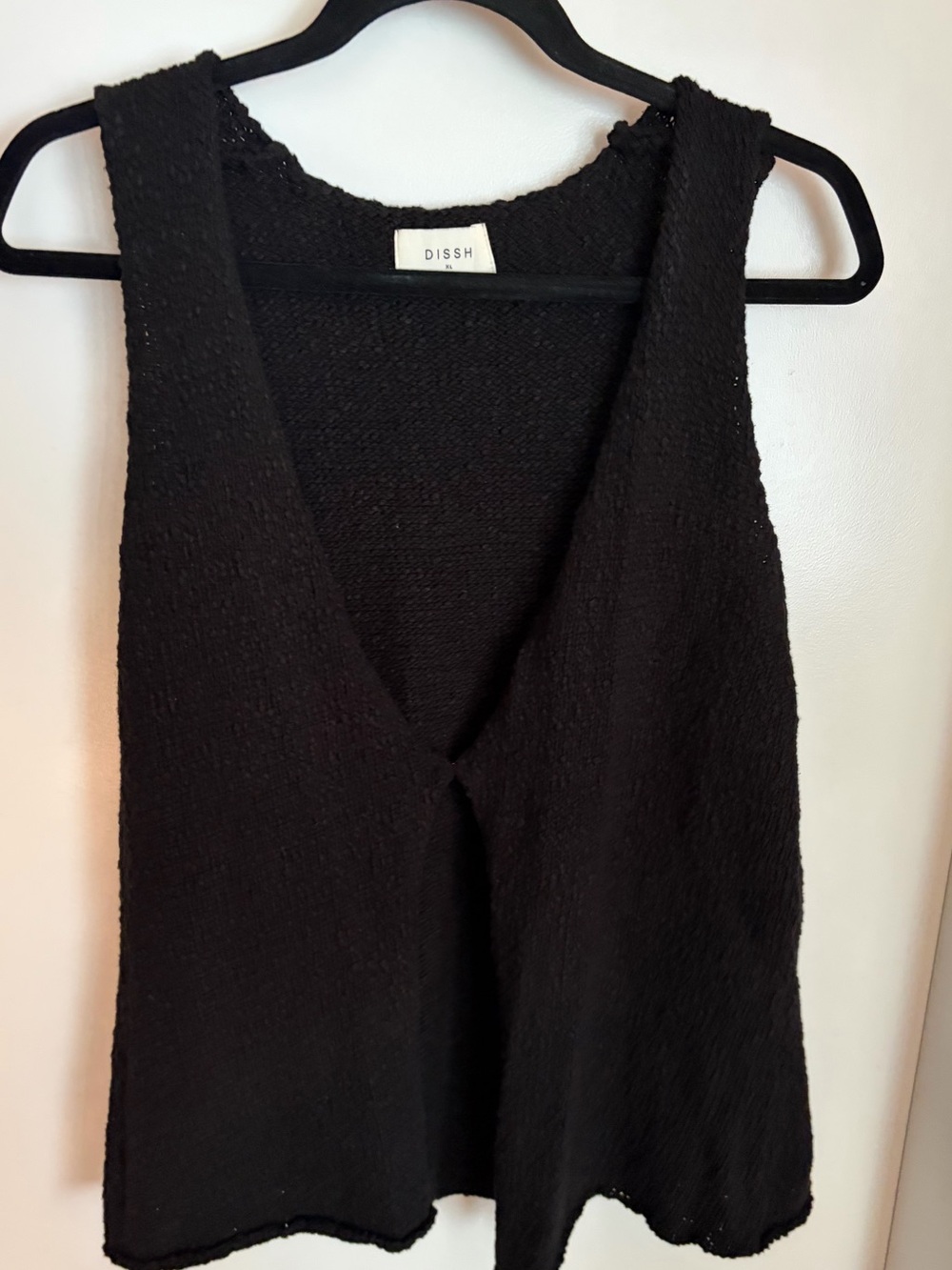 DISSH Black Textured V-Neck Tank Top